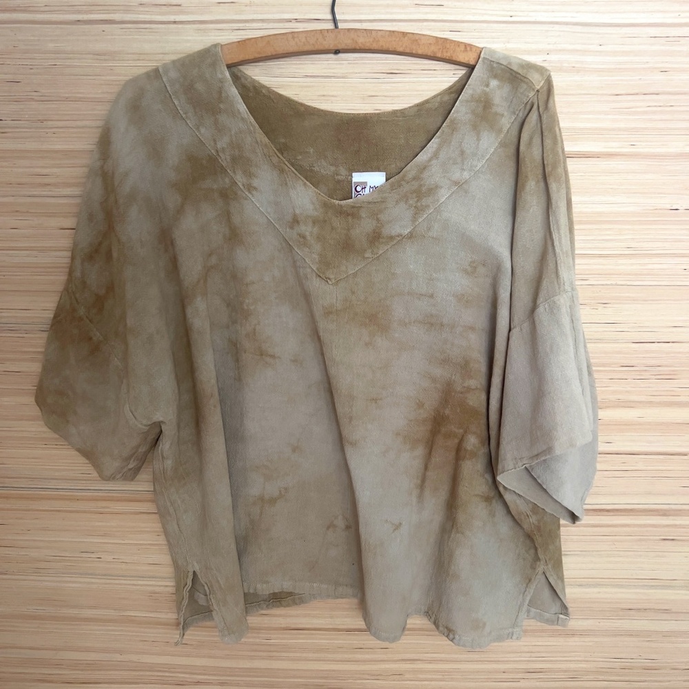 Oh My Gauze! boxy short sleeve top size 1 cotton ombre tan oversized minimalist